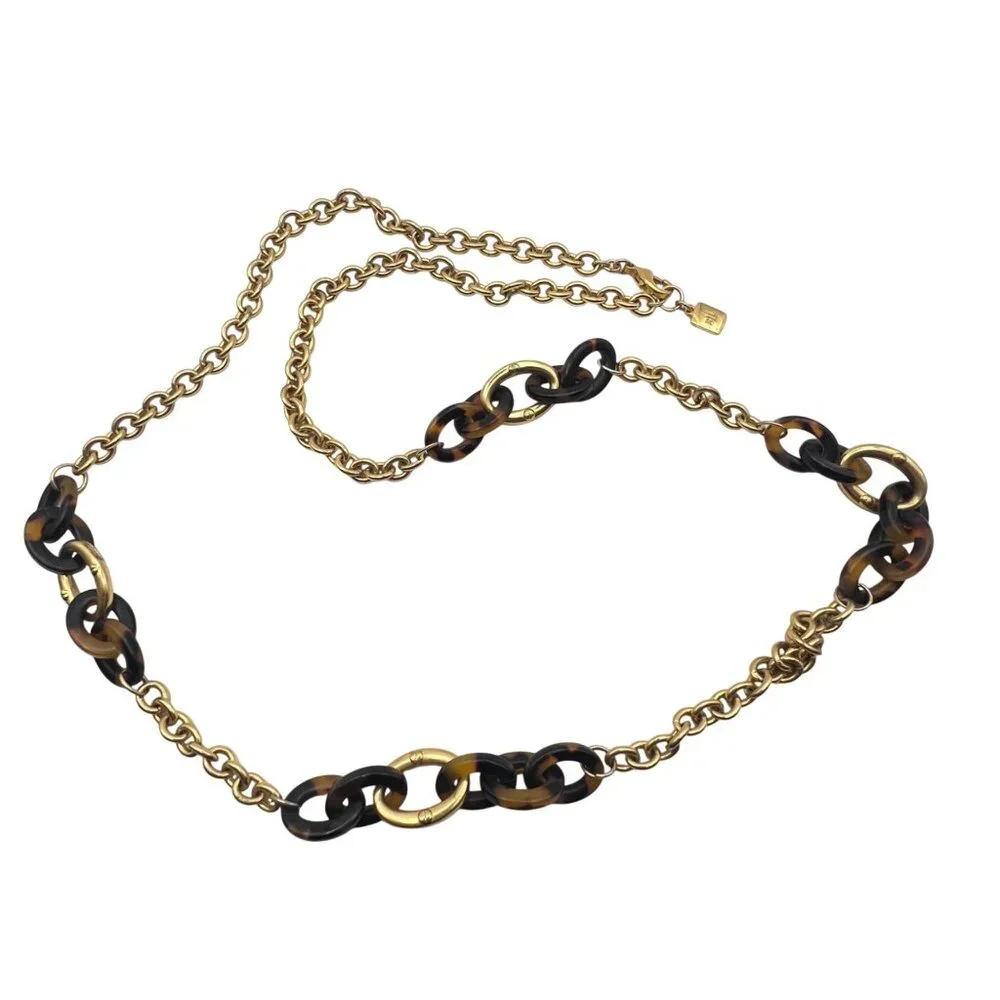 Ralph Lauren Gold Brown Tortoiseshell Link Chain Necklace Signed 32" Vintage - Picture 3 of 7